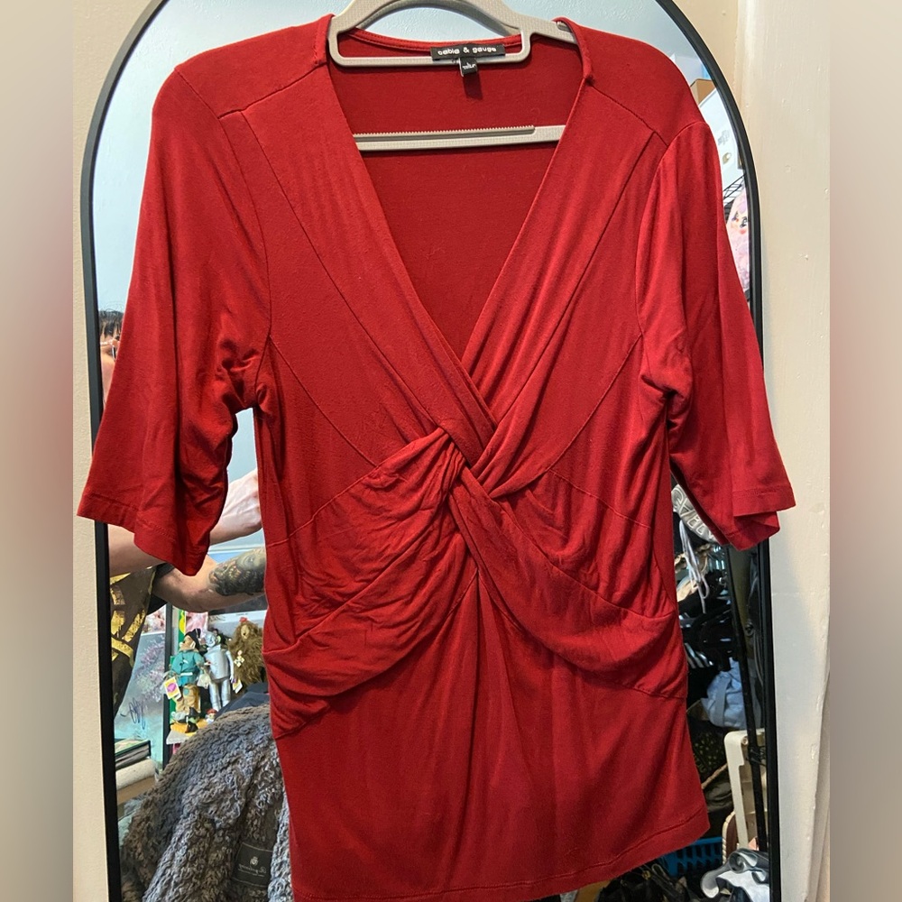 Cable & Gauge Deep Red Twist Blouse
